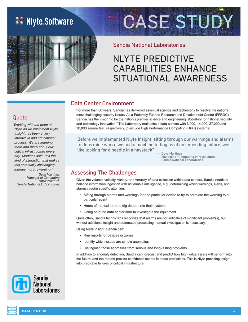 Nlyte Insight Implementation at Sandia National Laboratories