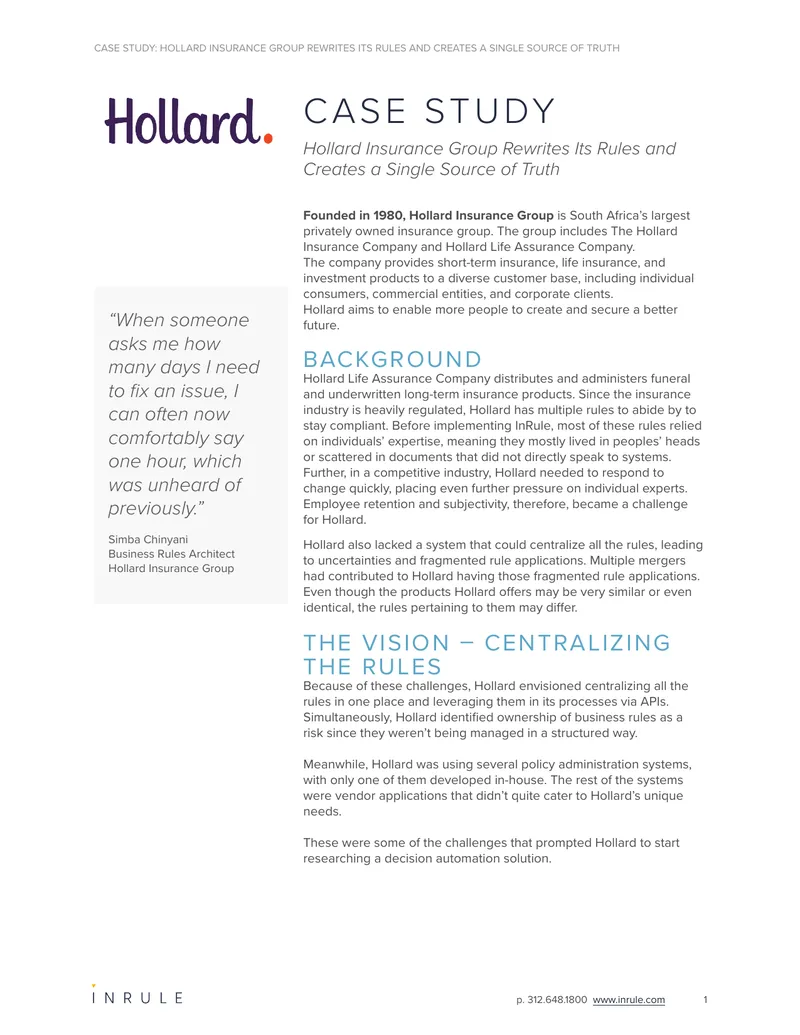 Hollard Insurance Group Implements InRule for Automation