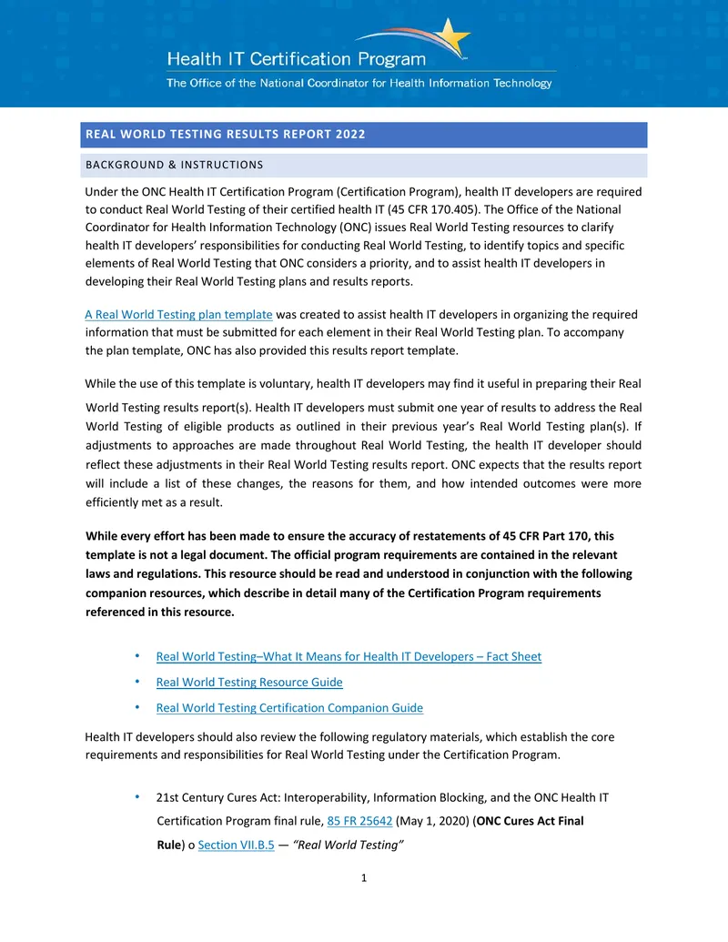 Real World Testing Results Report 2022