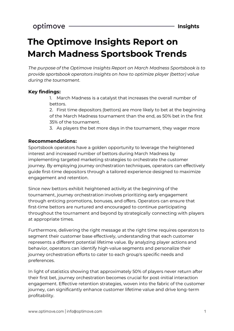 Optimove Insights Report on March Madness Sportsbook Trends