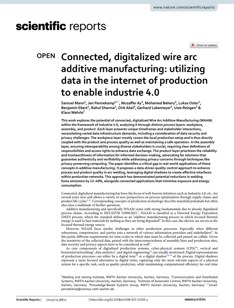 Connected Digitalized Wire Arc Additive Manufacturing Framework