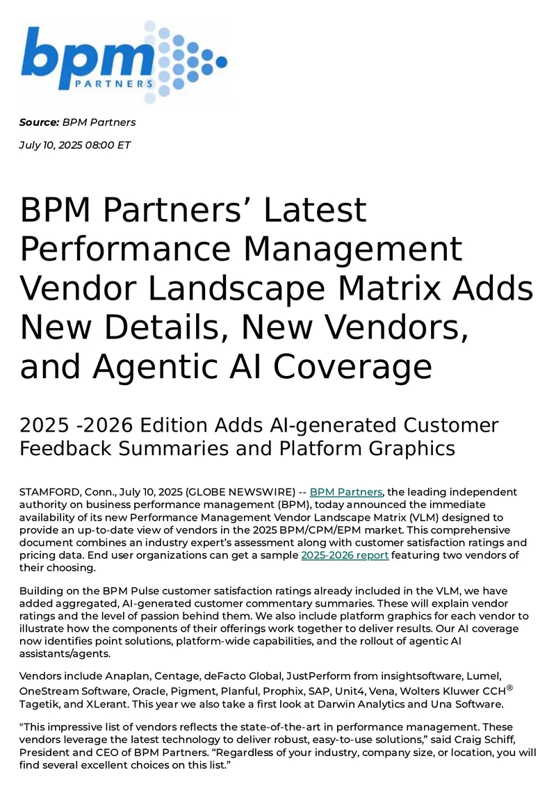 Performance Management Vendor Landscape Matrix 2025-2026