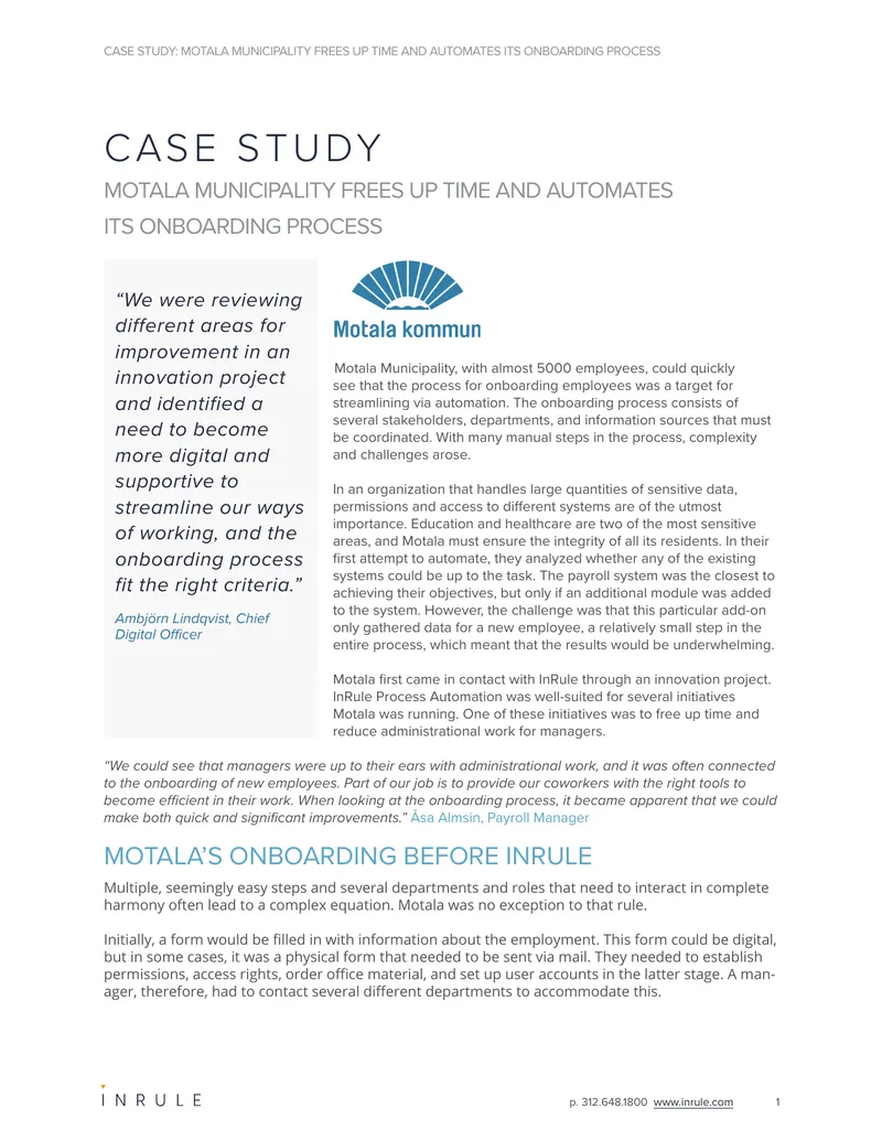 Motala Municipality Onboarding Process Automation Case Study
