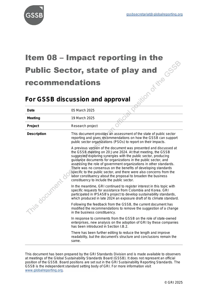 Impact Reporting in the Public Sector Assessment