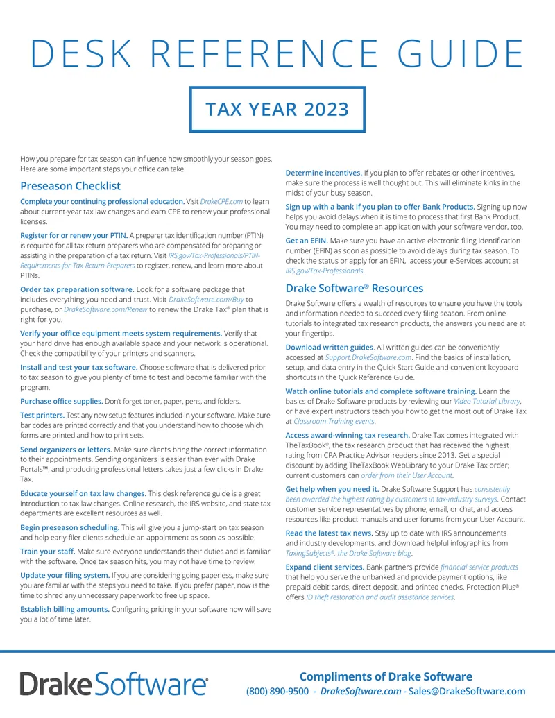 Desk Reference Guide for Tax Year 2023
