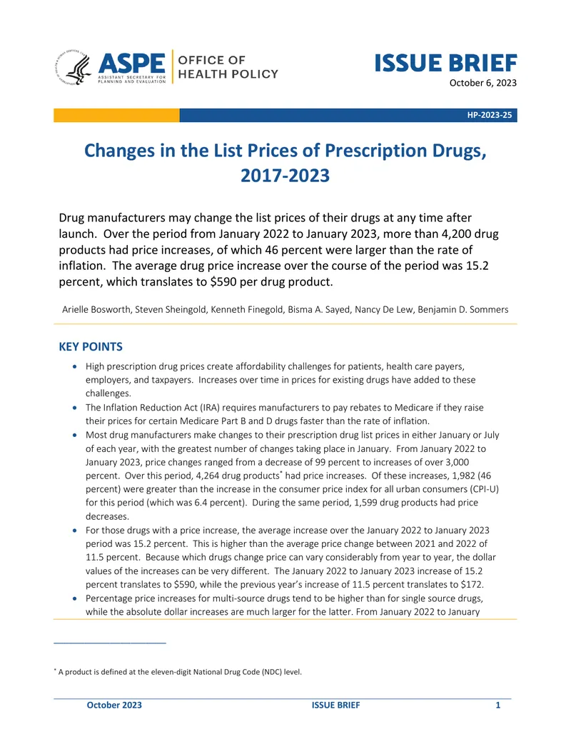 Changes in Prescription Drug List Prices, 2017-2023