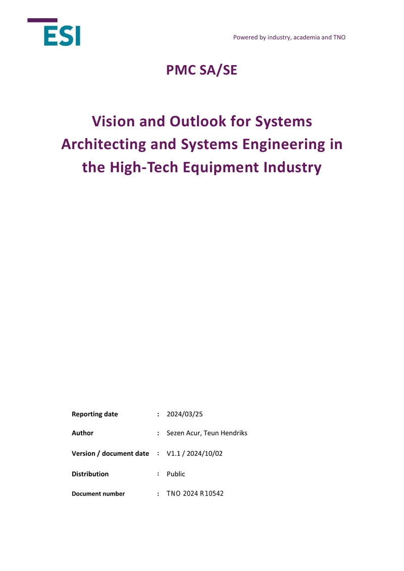 Vision and Outlook for Systems Architecting in High-Tech Equipment Industry
