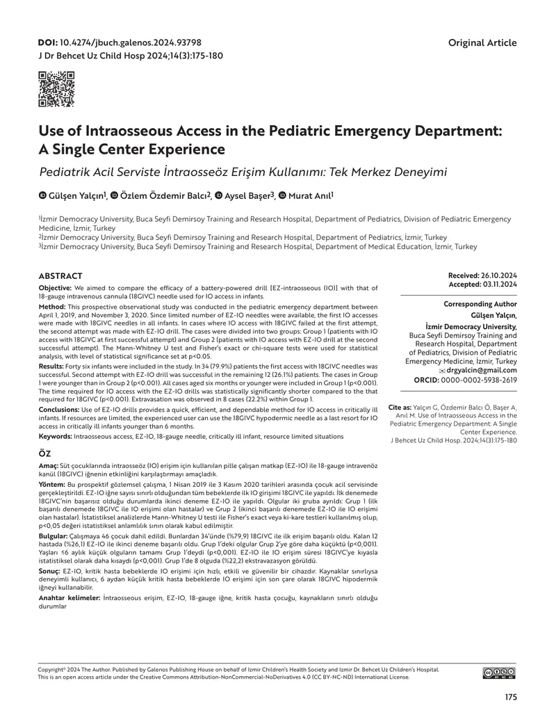 Comparison of Intraosseous Access Methods in Infants