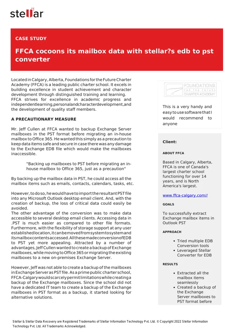 FFCA Mailbox Data Backup Using Stellar Software