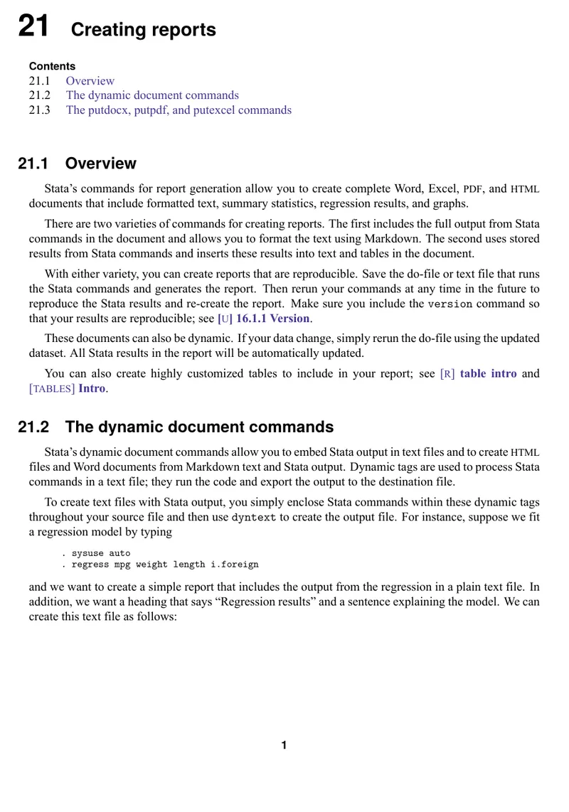 Stata Report Generation Commands Guide