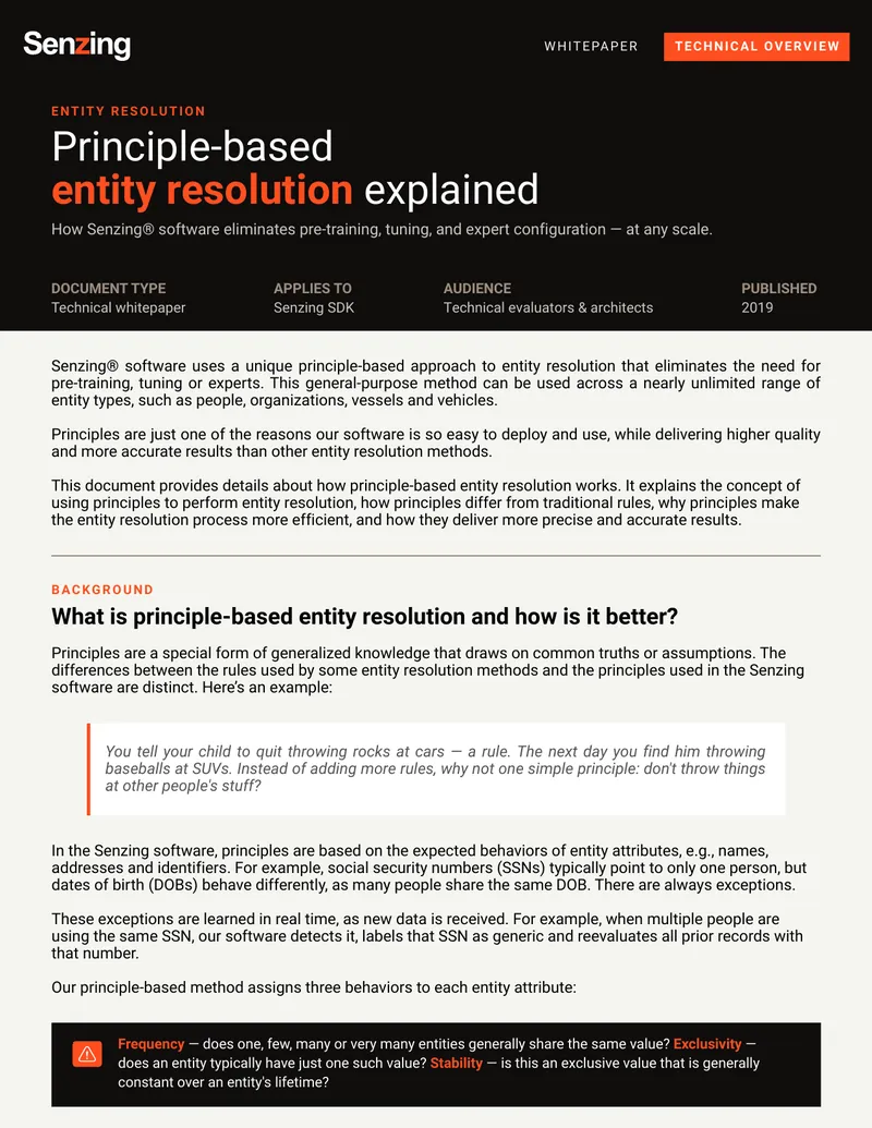 Principle-Based Entity Resolution in Senzing Software