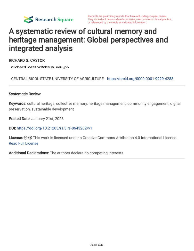 Systematic Review of Cultural Memory and Heritage Management