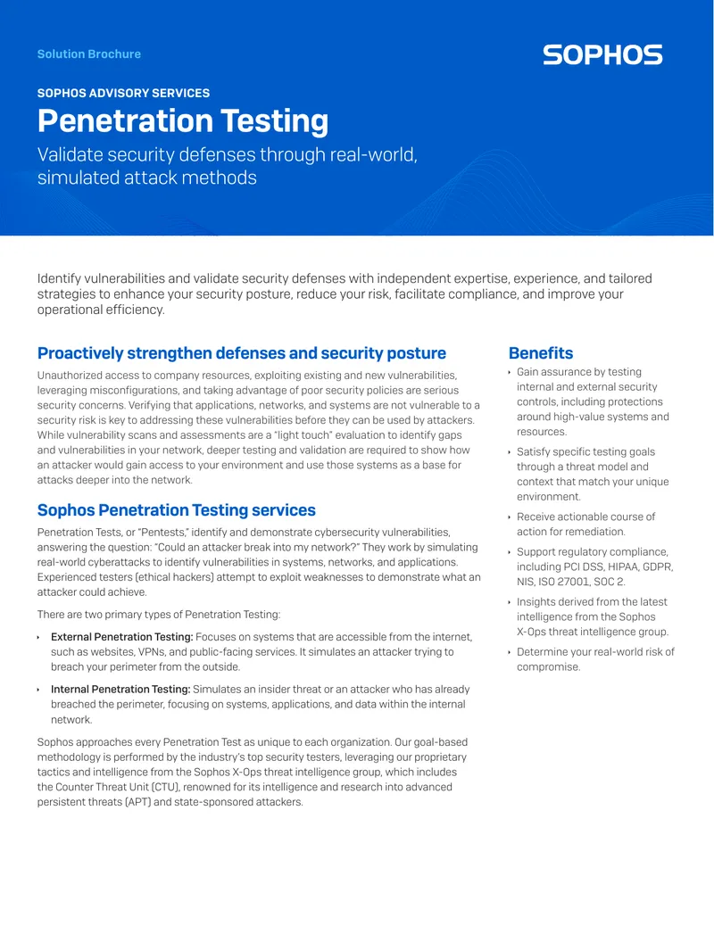 Sophos Penetration Testing Solution Brochure