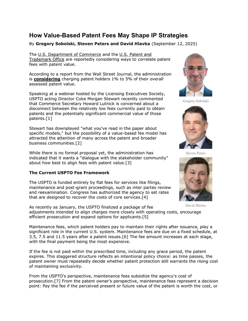 Value-Based Patent Fees and IP Strategy Implications