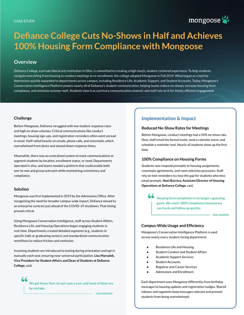 Deﬁance College Student Communication Improvement Case Study