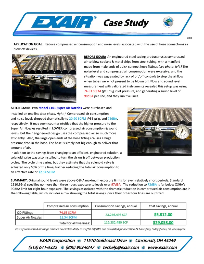 Compressed Air Consumption and Noise Reduction Case Study