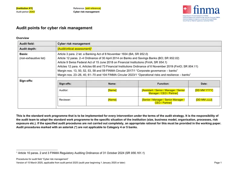 Cyber Risk Management Audit Procedures