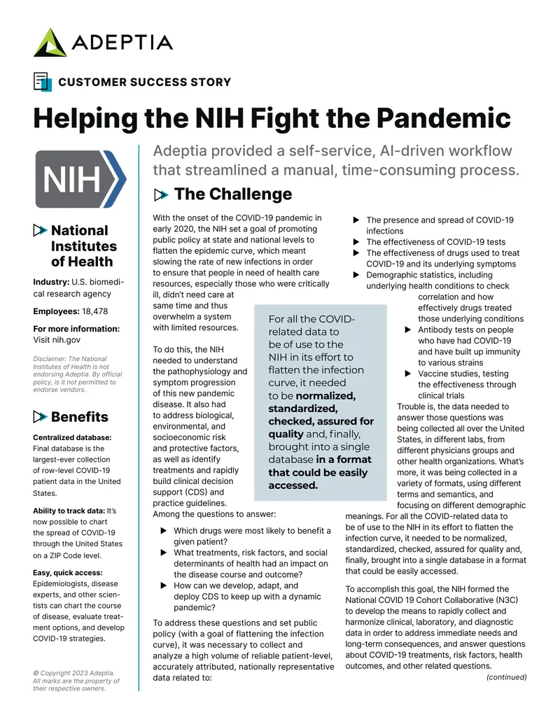 Adeptia's Role in NIH COVID-19 Data Integration