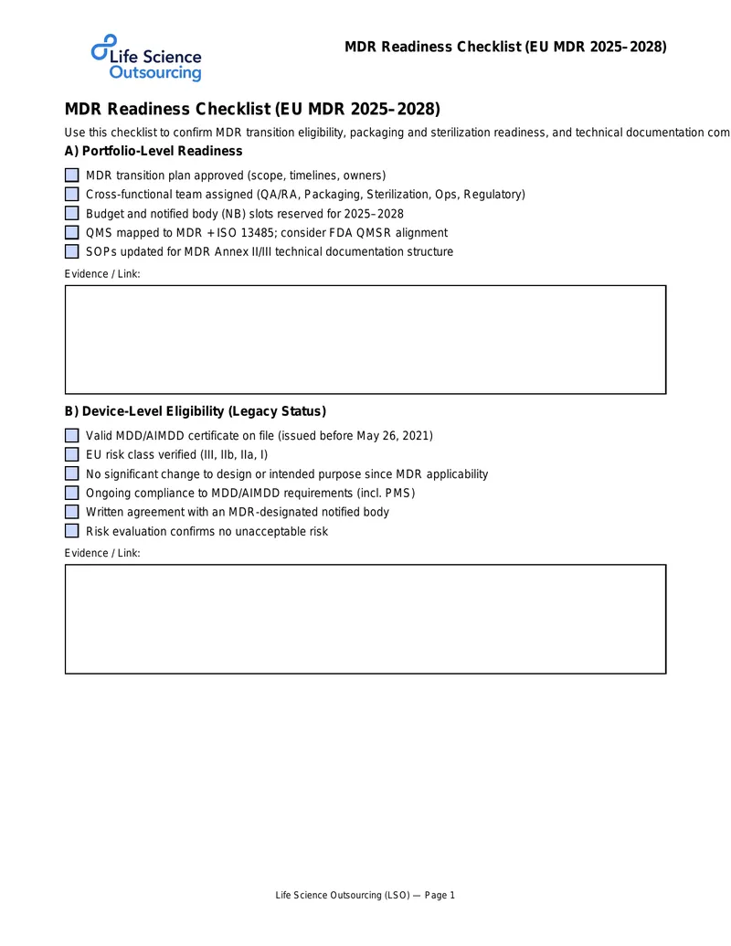 MDR Readiness Checklist for EU Compliance