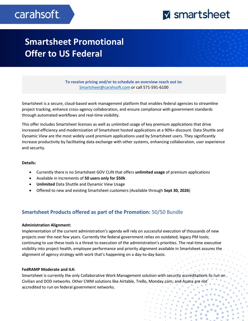 Smartsheet Promotional Offer for US Federal Agencies