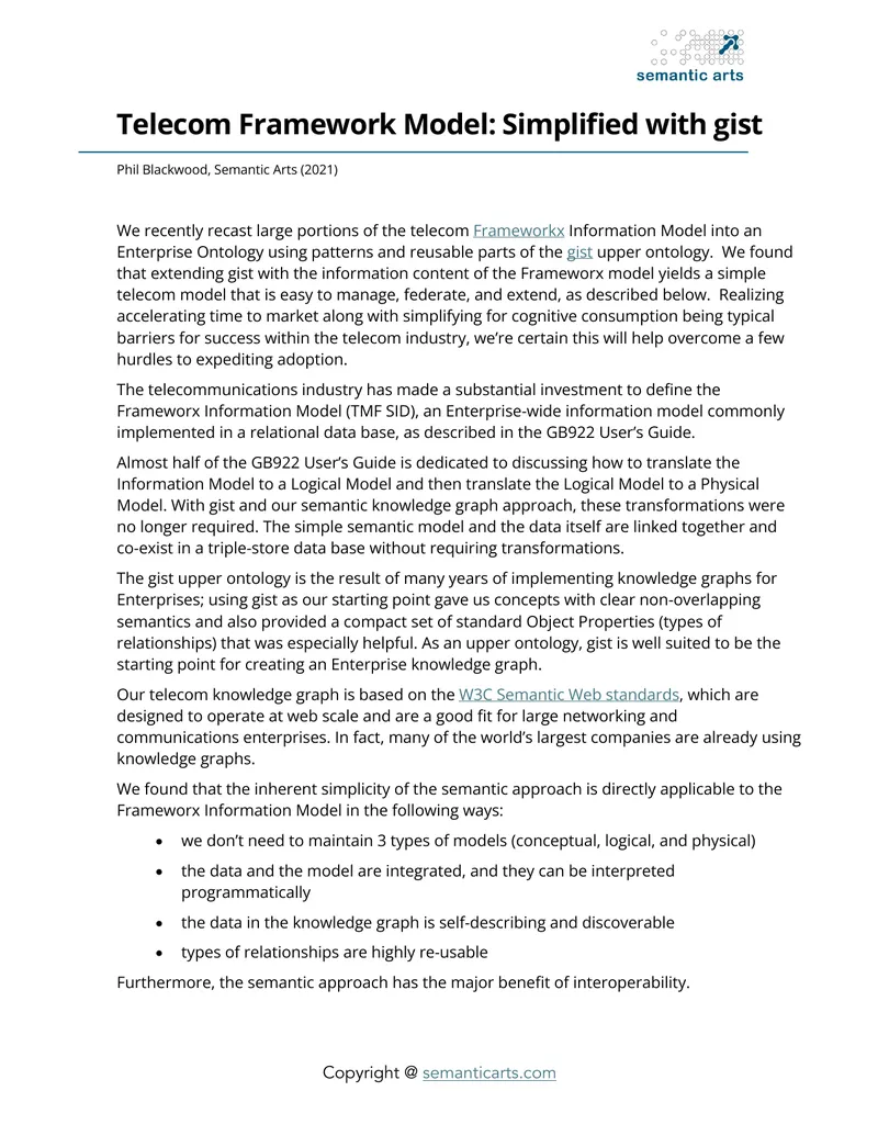 Telecom Framework Model Simplification Using Gist