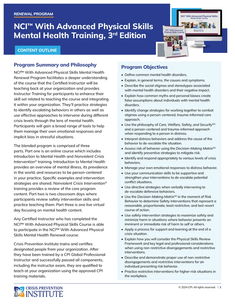NCI With Advanced Physical Skills Mental Health Training