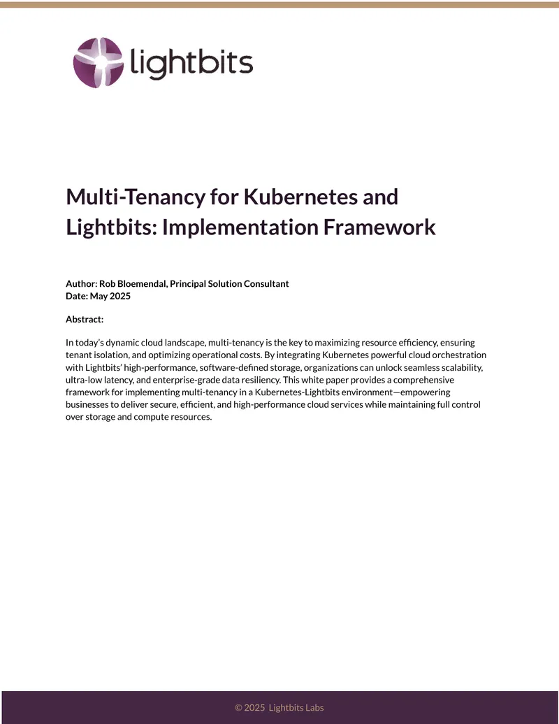 Multi-Tenancy Implementation Framework for Kubernetes and Lightbits