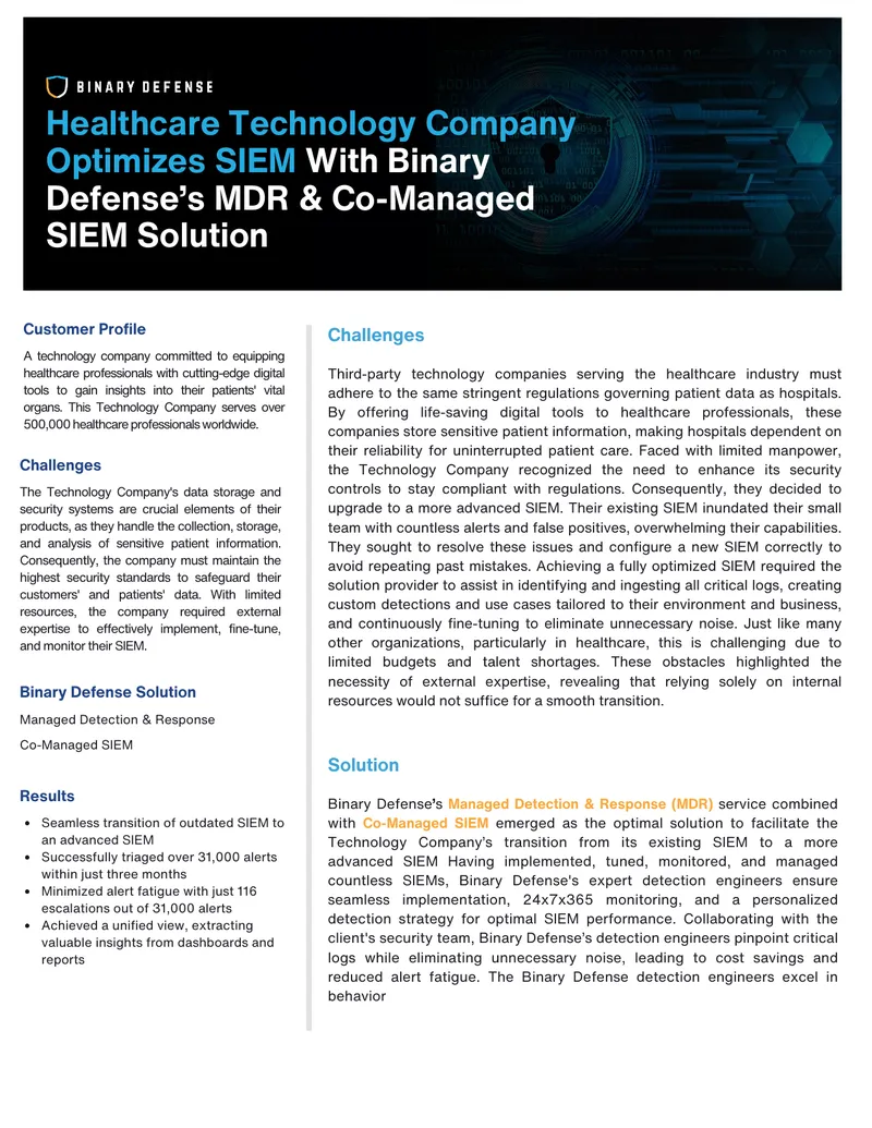 Healthcare Technology Company Enhances SIEM Security