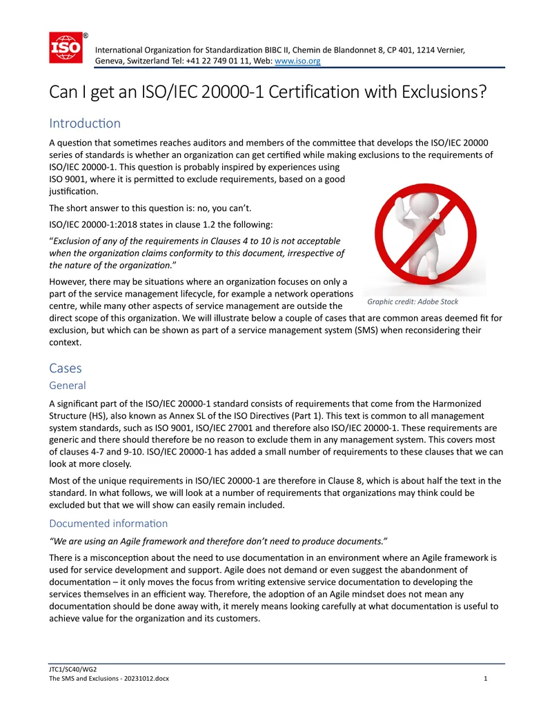 ISO/IEC 20000-1 Certification and Exclusions