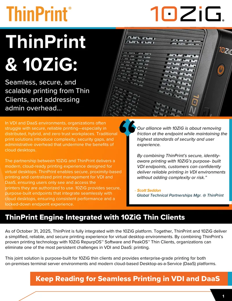 ThinPrint and 10ZiG Printing Integration Overview