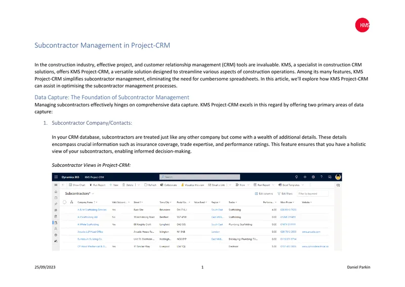 Subcontractor Management in Project-CRM