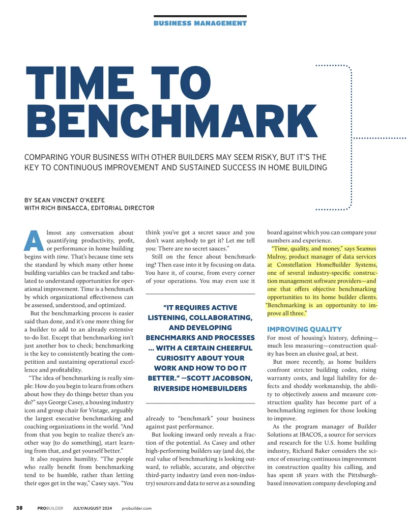 Benchmarking for Continuous Improvement in Home Building