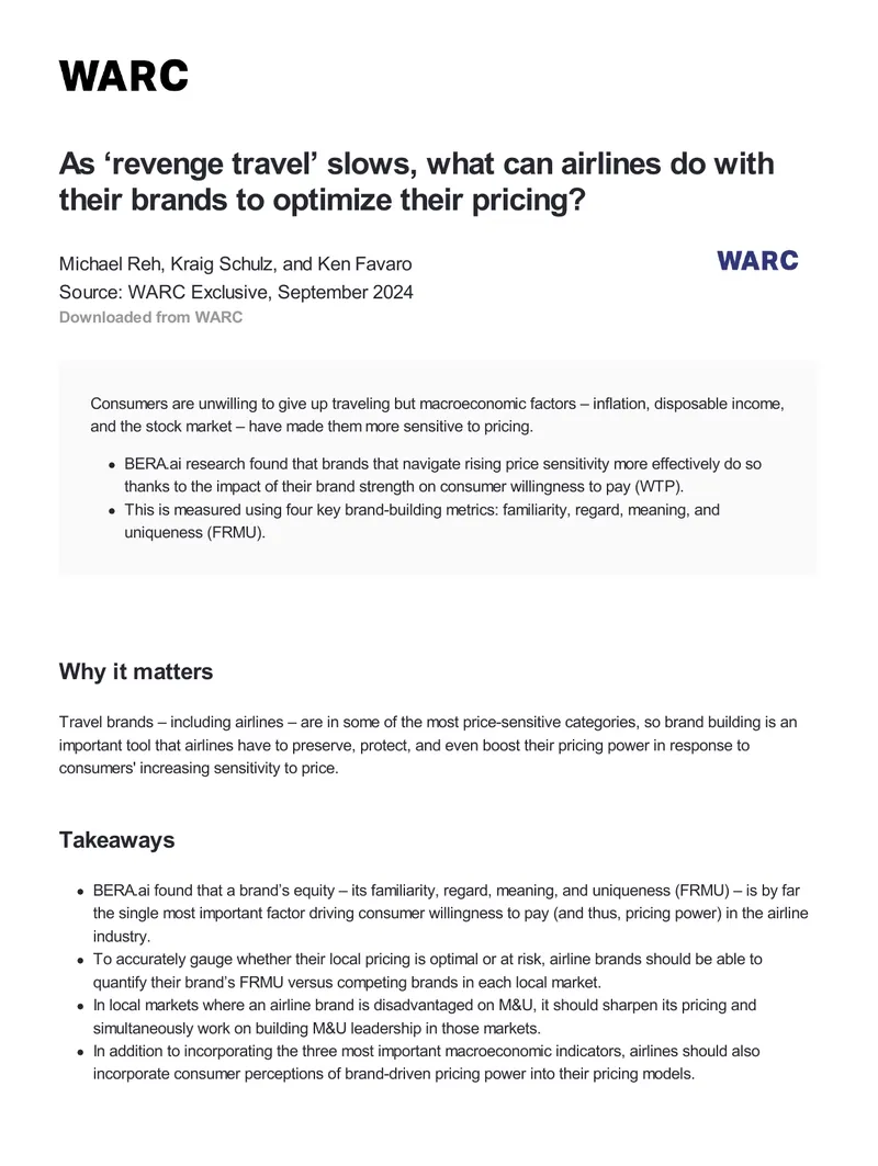 Brand Equity and Pricing Strategies for Airlines