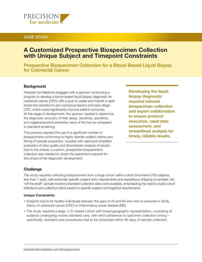Customized Prospective Biospecimen Collection Case Study
