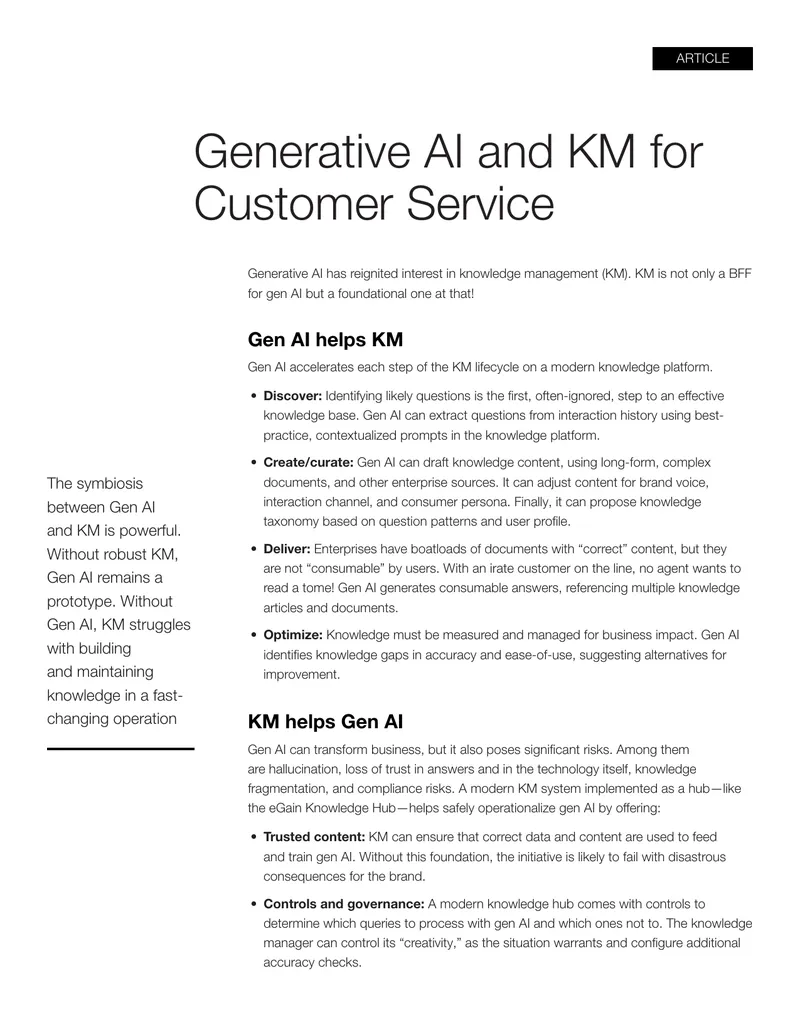 Generative AI and Knowledge Management for Customer Service