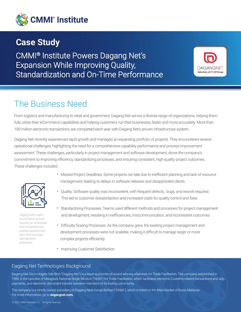 CMMI Implementation Case Study for Dagang Net