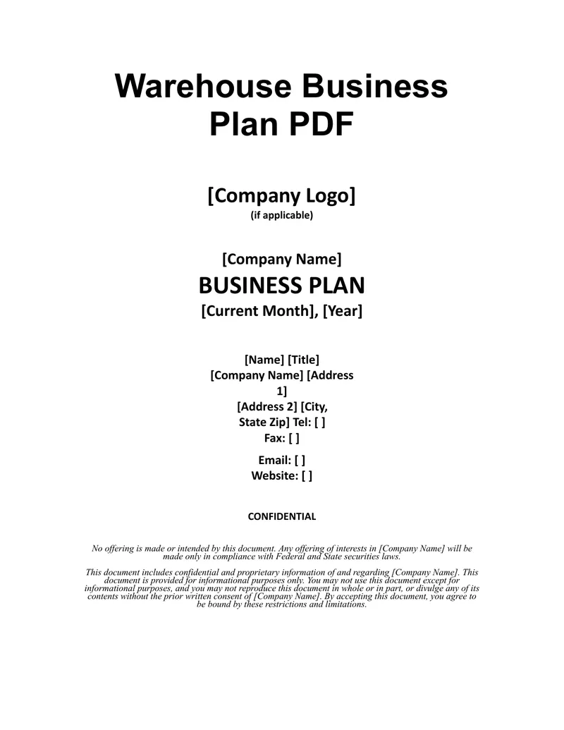 Warehouse Business Plan Template and Guide
