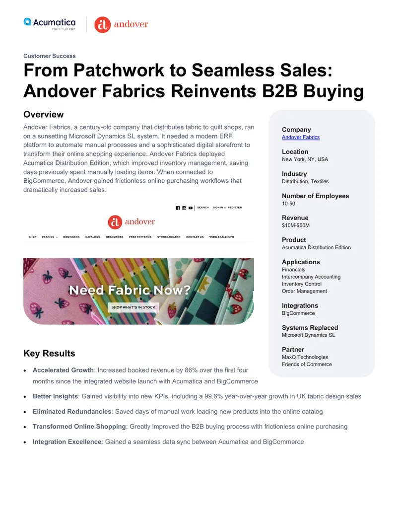 Andover Fabrics B2B Buying Transformation Case Study