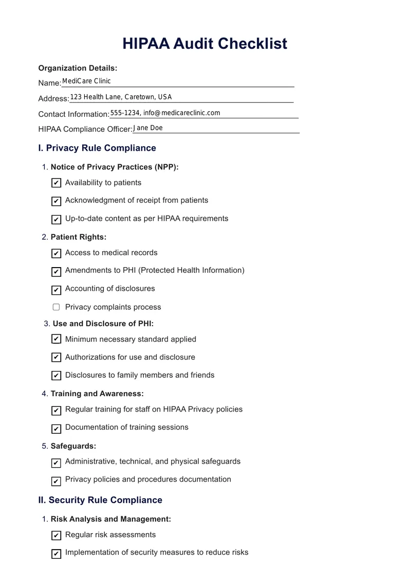 HIPAA Compliance Audit Checklist