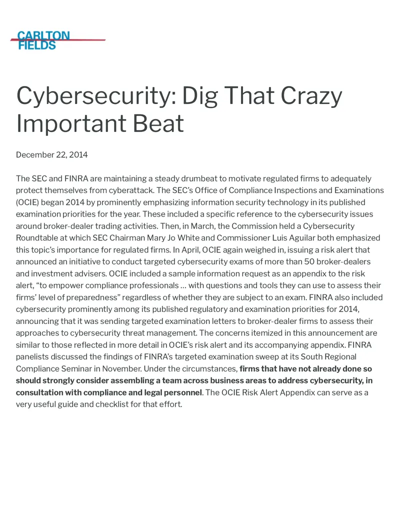 Cybersecurity Compliance and Regulatory Initiatives