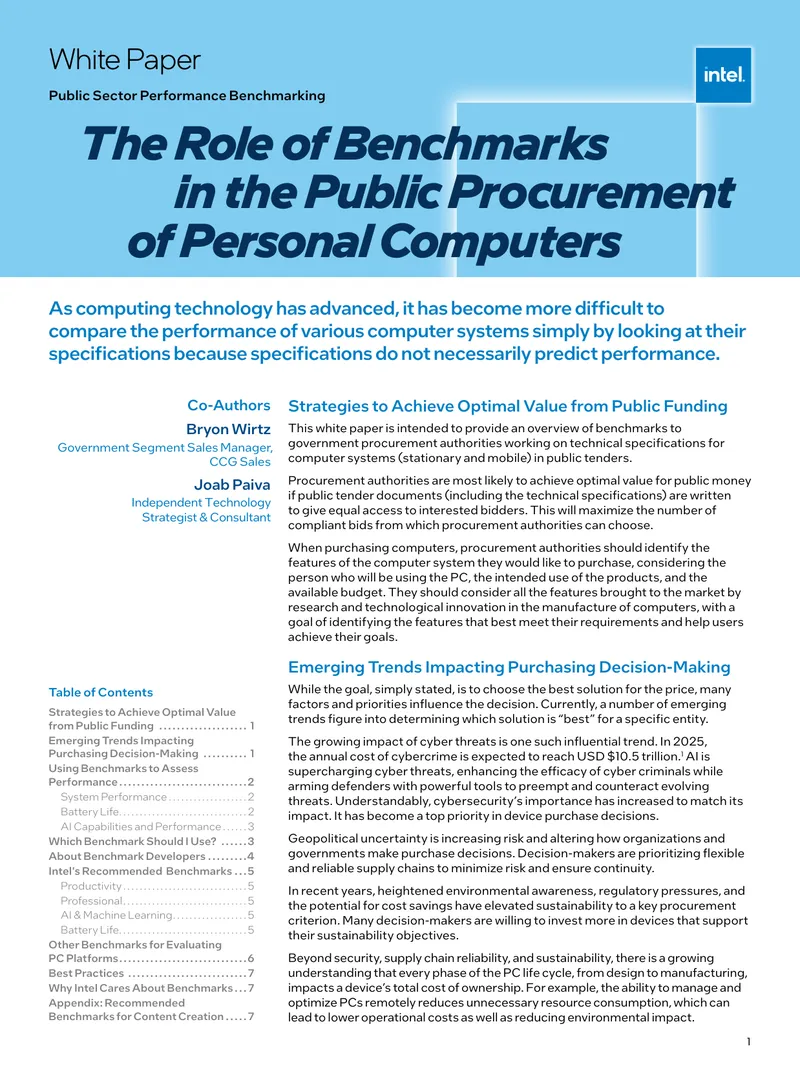 The Role of Benchmarks in Public Procurement of Personal Computers