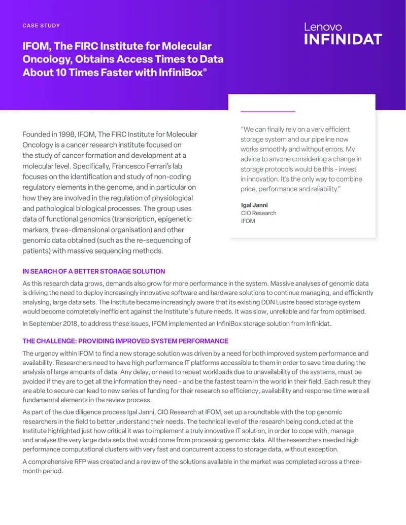 IFOM Case Study on InfiniBox Storage Solution