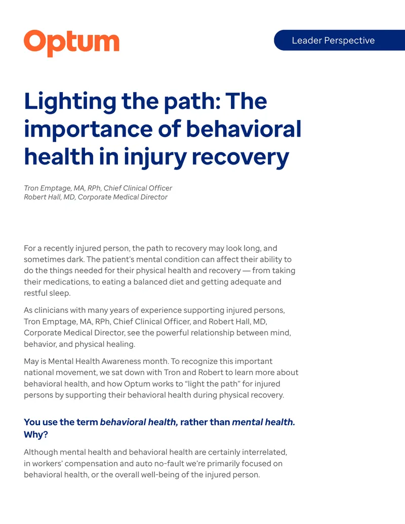 Behavioral Health's Role in Injury Recovery