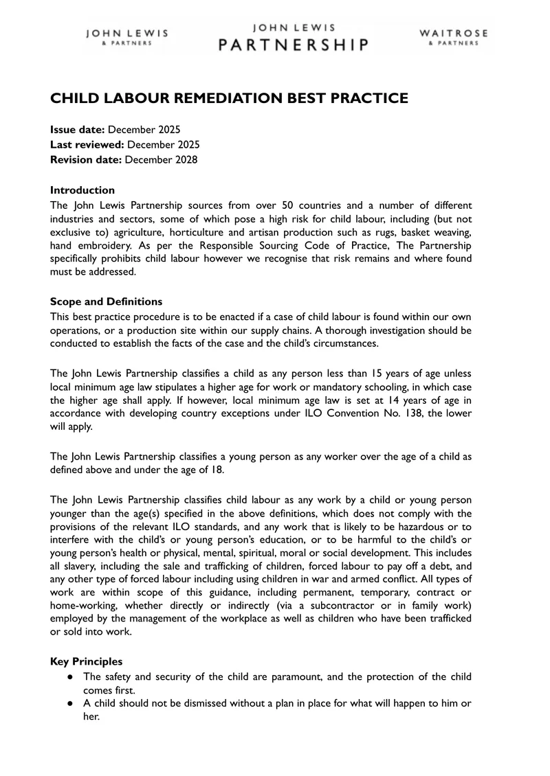 Child Labour Remediation Best Practice Guidelines