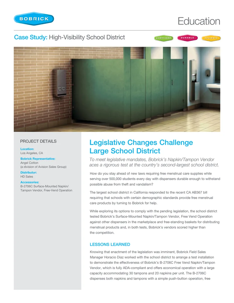 Implementation of Free Vend Menstrual Product Dispensers