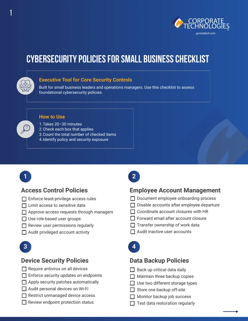 Cybersecurity Policies for Small Business Checklist