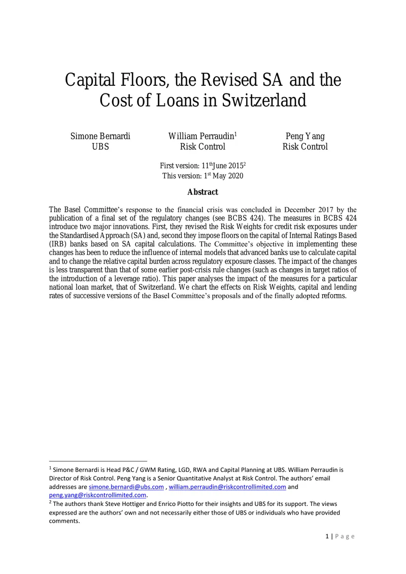 Impact of Basel Committee Capital Rules on Swiss Loans