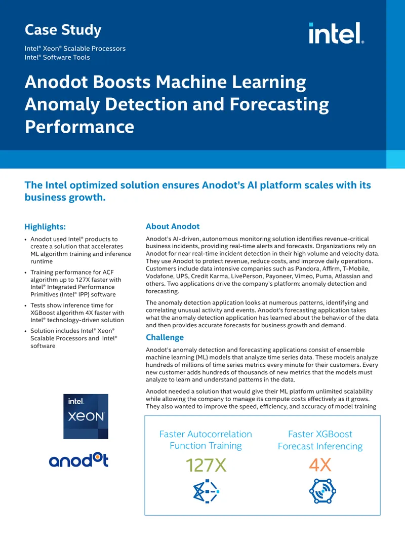 Anodot Enhances Machine Learning Performance with Intel Solutions