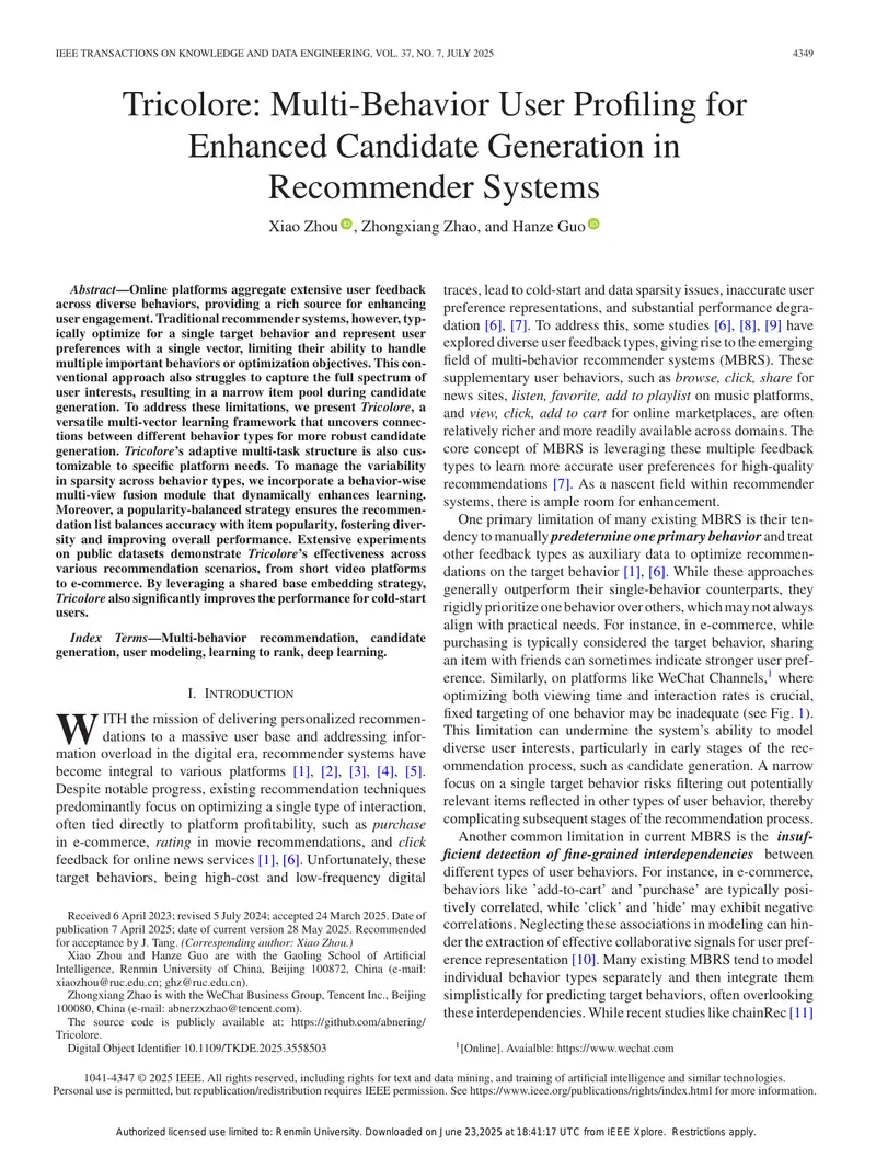 Tricolore Framework for Multi-Behavior User Profiling