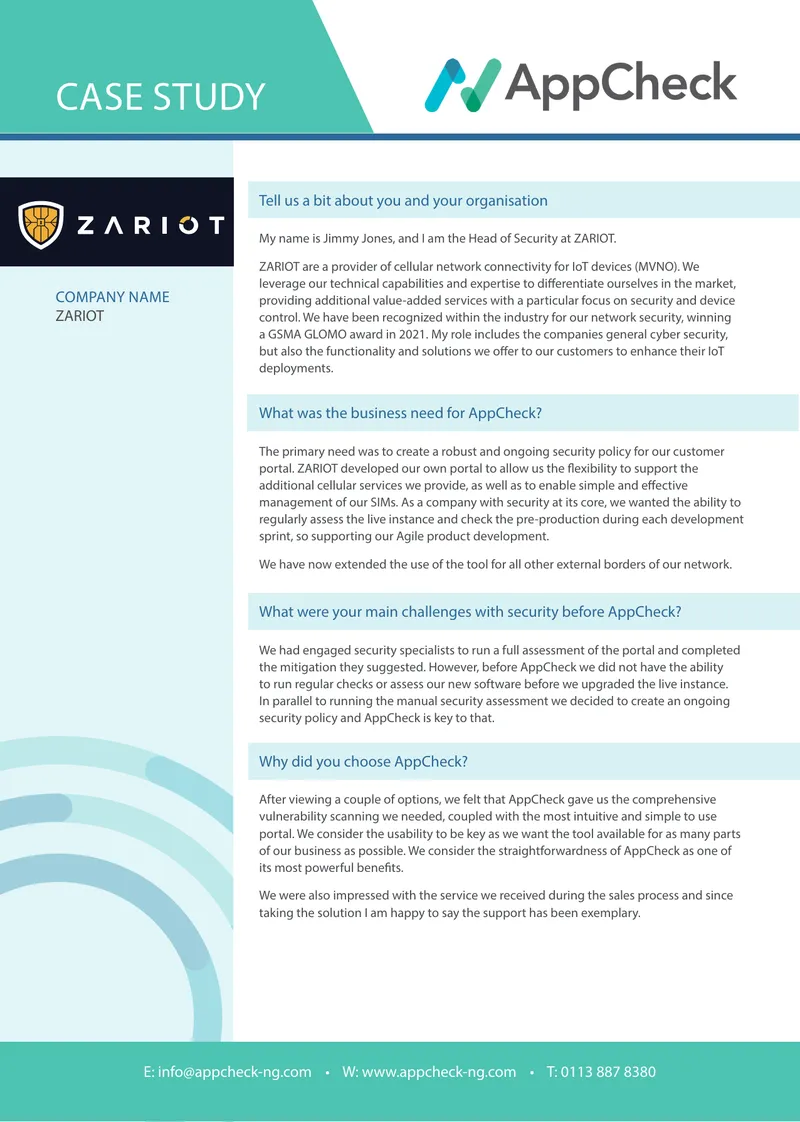 ZARIOT Case Study on AppCheck Implementation